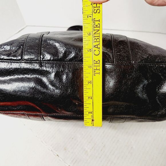 Tory Burch Black Patent Leather Snakeskin Trim Gold Hardware Shoulder Bag Tote - Picture 11 of 16